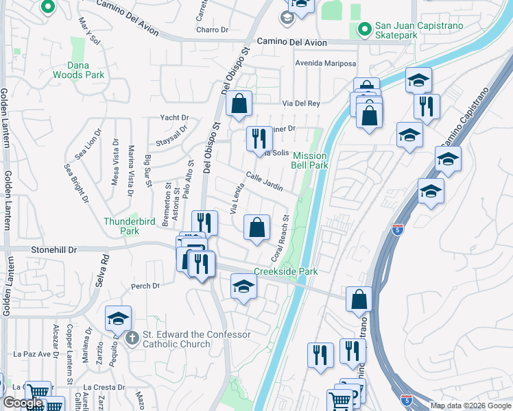 map of restaurants, bars, coffee shops, grocery stores, and more near 33342 Cove Island Place in Dana Point