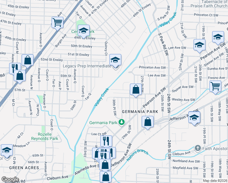 map of restaurants, bars, coffee shops, grocery stores, and more near 2929 Steiner Court Southwest in Birmingham