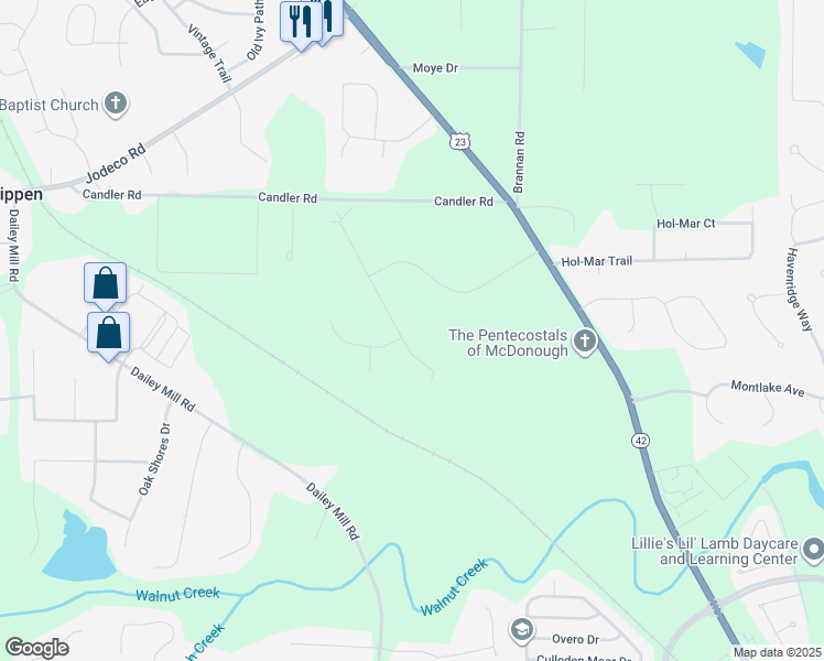 map of restaurants, bars, coffee shops, grocery stores, and more near 351 Satie Creek Way in McDonough