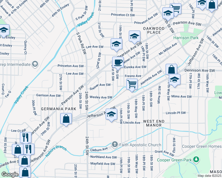 map of restaurants, bars, coffee shops, grocery stores, and more near 1008 21st Street Southwest in Birmingham