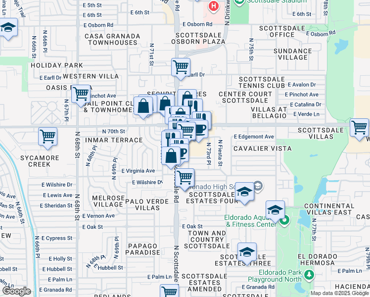 map of restaurants, bars, coffee shops, grocery stores, and more near 106 East Windsor Avenue in Scottsdale
