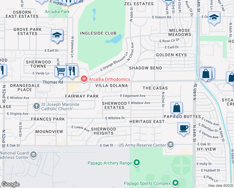 map of restaurants, bars, coffee shops, grocery stores, and more near 5902 East Edgemont Avenue in Scottsdale