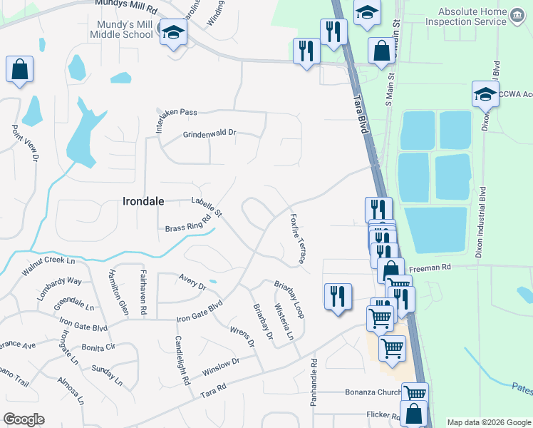 map of restaurants, bars, coffee shops, grocery stores, and more near 1423 Hatchcover Circle in Jonesboro
