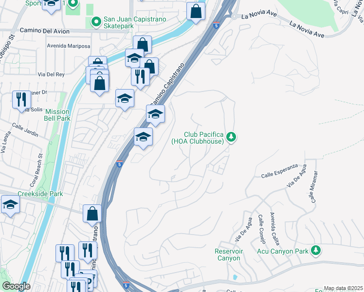 map of restaurants, bars, coffee shops, grocery stores, and more near 33562 Valle Road in San Juan Capistrano