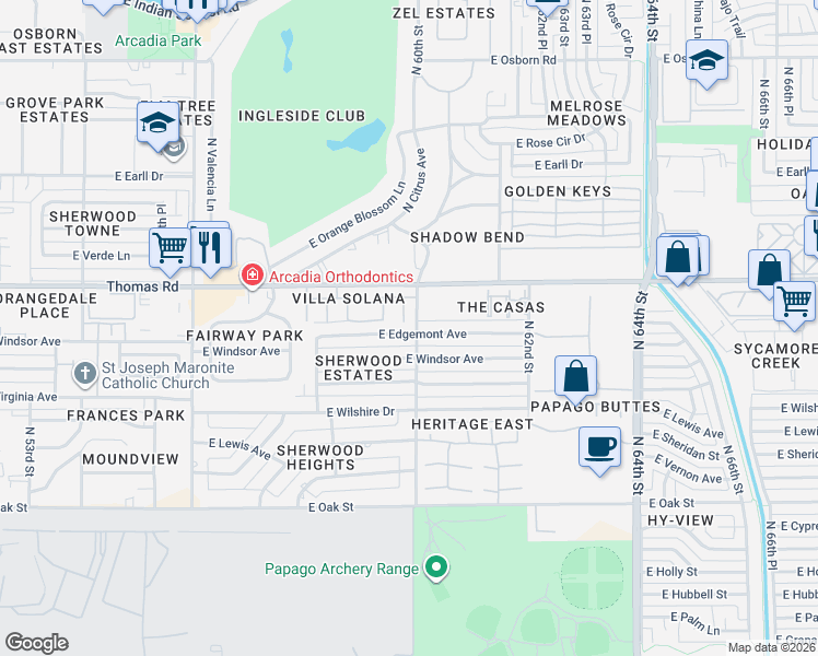 map of restaurants, bars, coffee shops, grocery stores, and more near 5940 East Edgemont Avenue in Scottsdale