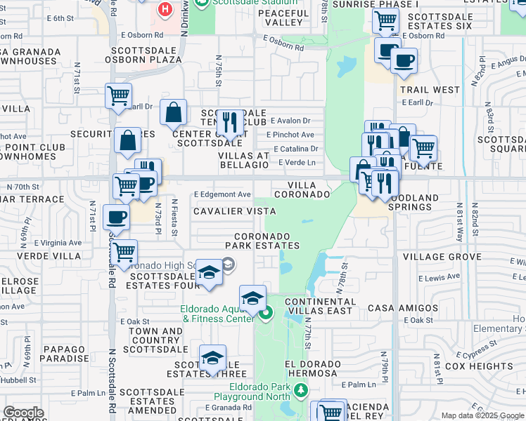 map of restaurants, bars, coffee shops, grocery stores, and more near 2647 North Miller Road in Scottsdale