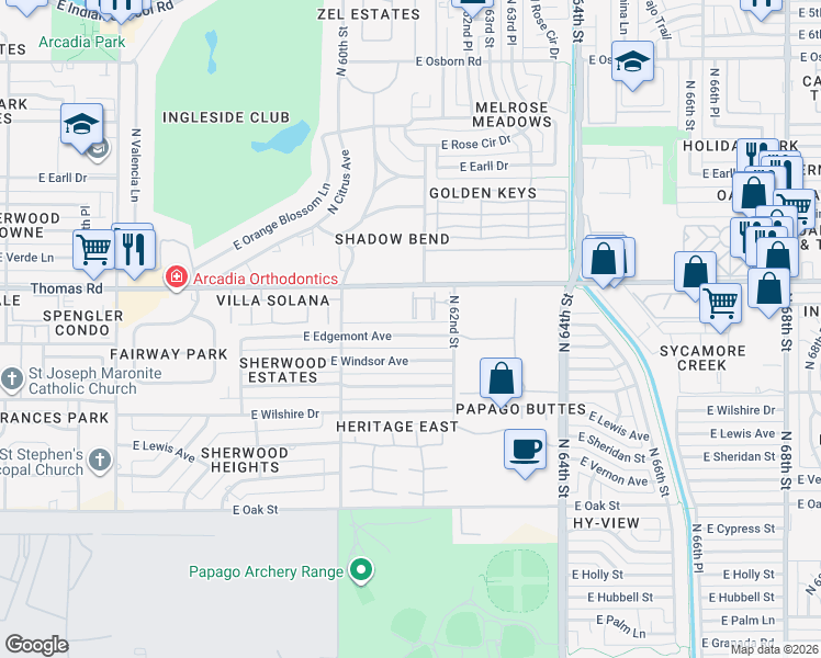 map of restaurants, bars, coffee shops, grocery stores, and more near 6110 East Edgemont Avenue in Scottsdale