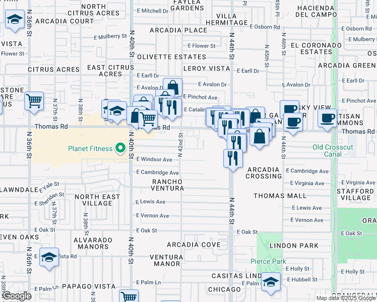 map of restaurants, bars, coffee shops, grocery stores, and more near 4231 East Edgemont Avenue in Phoenix