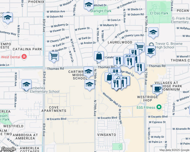 map of restaurants, bars, coffee shops, grocery stores, and more near in Phoenix