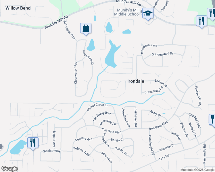 map of restaurants, bars, coffee shops, grocery stores, and more near 1052 Commons Court in Jonesboro