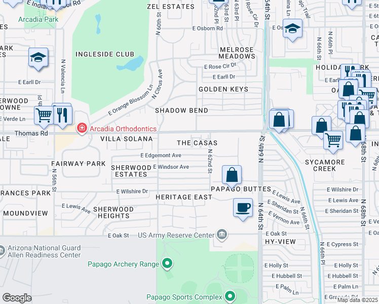map of restaurants, bars, coffee shops, grocery stores, and more near 6110 East Edgemont Avenue in Scottsdale