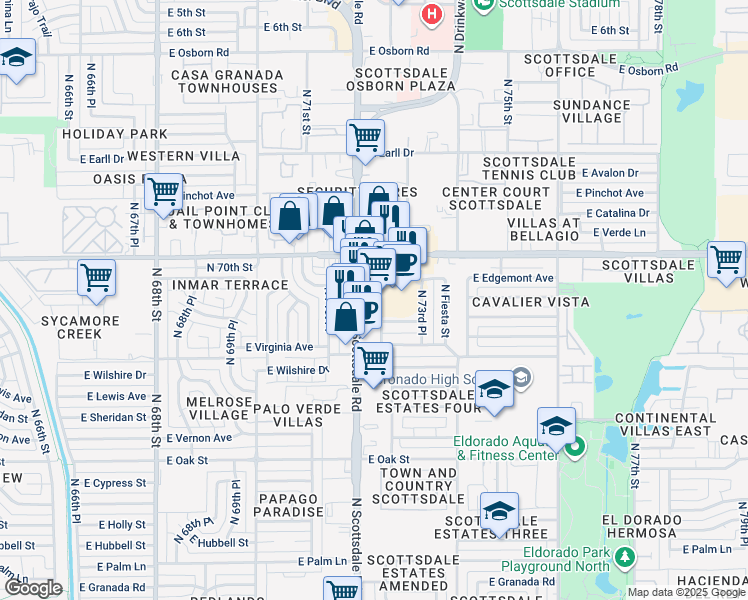 map of restaurants, bars, coffee shops, grocery stores, and more near 106 East Windsor Avenue in Scottsdale