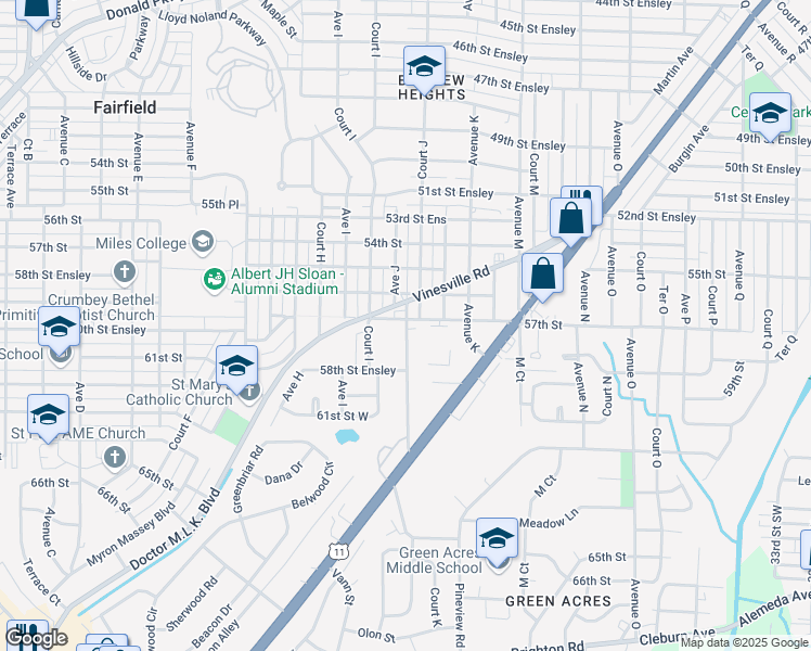 map of restaurants, bars, coffee shops, grocery stores, and more near 5726 Monte Sano Road in Birmingham