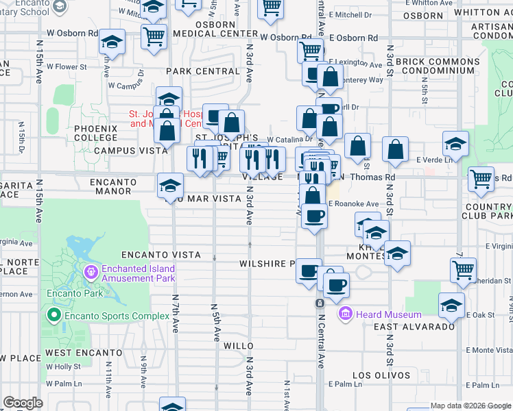 map of restaurants, bars, coffee shops, grocery stores, and more near 308 West Windsor Avenue in Phoenix