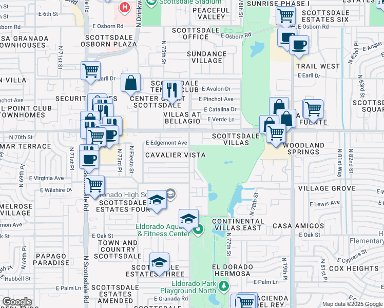 map of restaurants, bars, coffee shops, grocery stores, and more near 7536 East Cambridge Avenue in Scottsdale