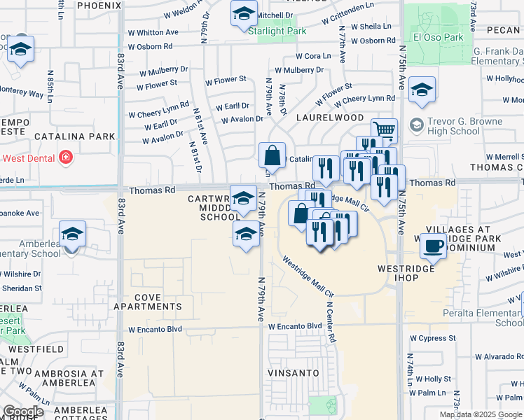 map of restaurants, bars, coffee shops, grocery stores, and more near 2800 North 79th Avenue in Phoenix