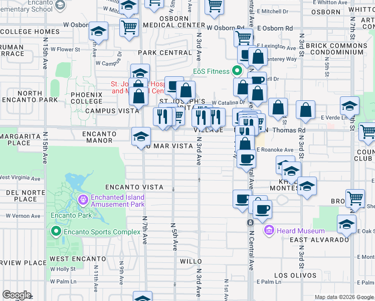 map of restaurants, bars, coffee shops, grocery stores, and more near 308 West Windsor Avenue in Phoenix