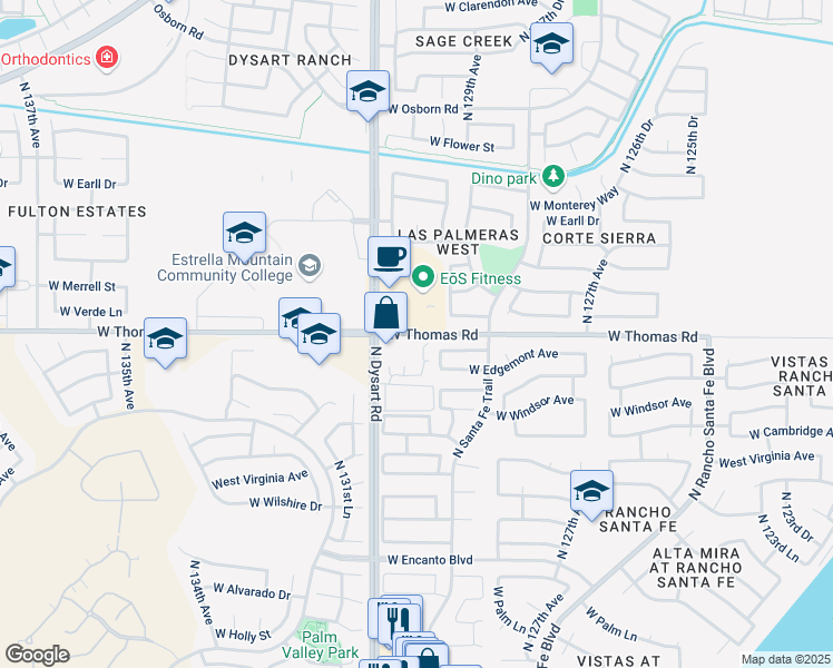 map of restaurants, bars, coffee shops, grocery stores, and more near 13045 West Thomas Road in Avondale