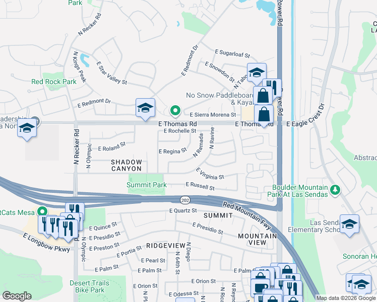 map of restaurants, bars, coffee shops, grocery stores, and more near 3504 North Ramada in Mesa