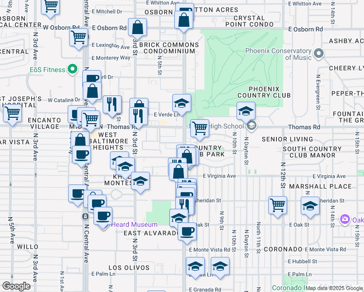map of restaurants, bars, coffee shops, grocery stores, and more near 2717 North 7th Street in Phoenix