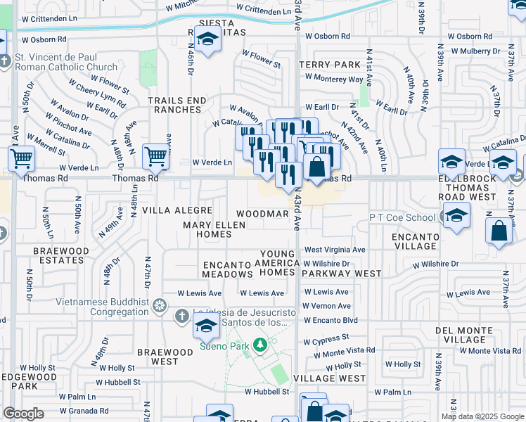 map of restaurants, bars, coffee shops, grocery stores, and more near 2674 North 43rd Avenue in Phoenix