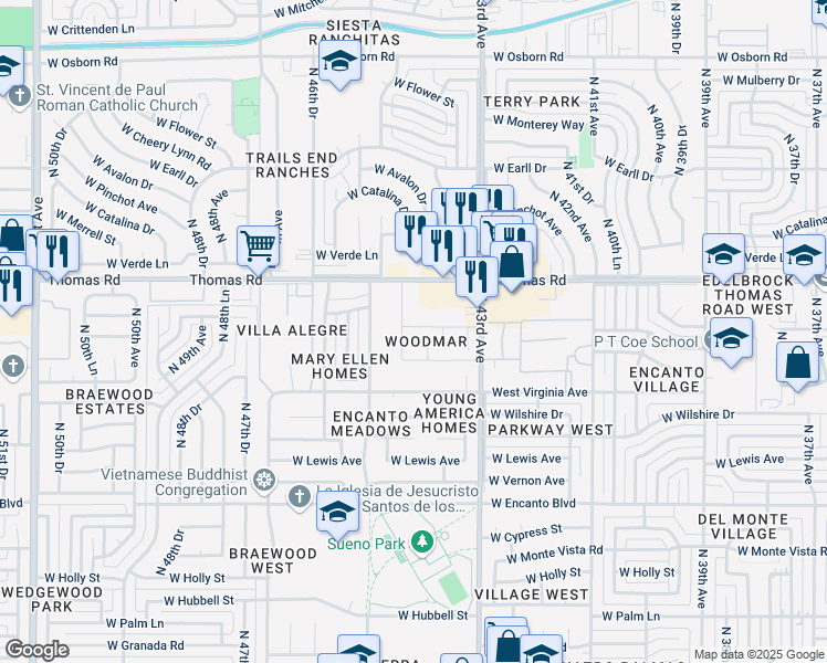 map of restaurants, bars, coffee shops, grocery stores, and more near 2806 North 43rd Avenue in Phoenix