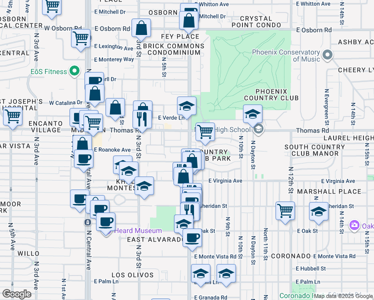 map of restaurants, bars, coffee shops, grocery stores, and more near 2717 North 7th Street in Phoenix