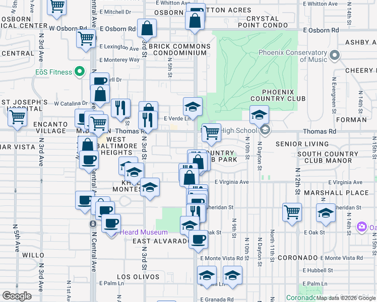 map of restaurants, bars, coffee shops, grocery stores, and more near 2717 North 7th Street in Phoenix