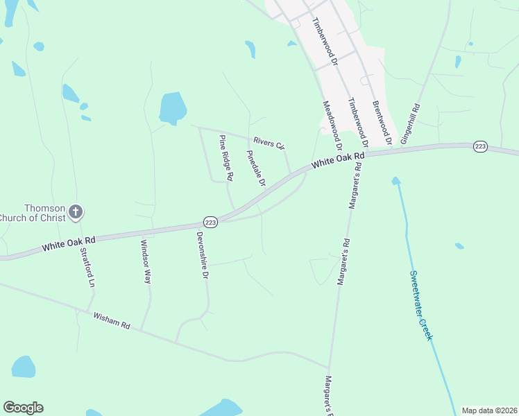 map of restaurants, bars, coffee shops, grocery stores, and more near 1954 White Oak Road in Thomson