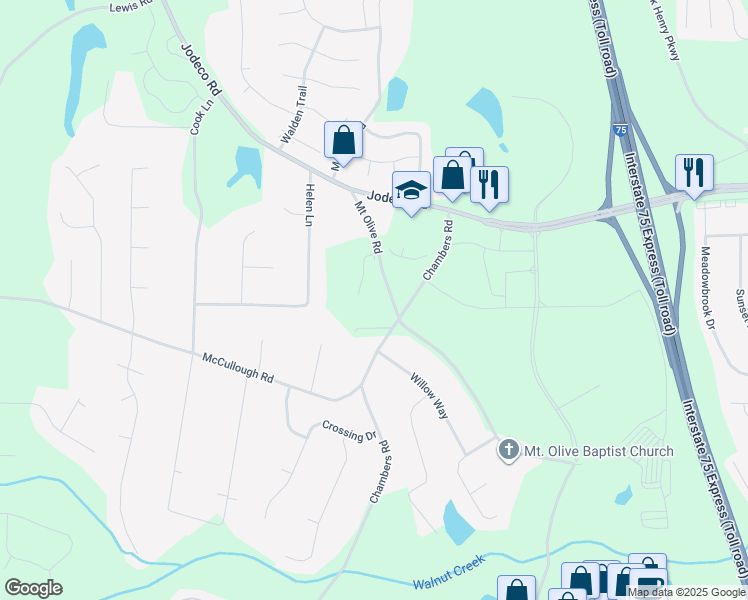 map of restaurants, bars, coffee shops, grocery stores, and more near 715 Mount Olive Road in Stockbridge