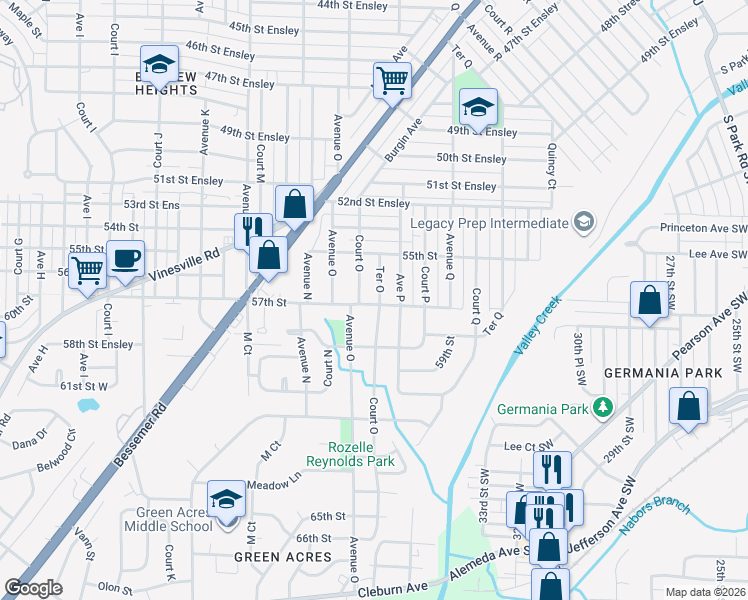 map of restaurants, bars, coffee shops, grocery stores, and more near 5616 Ter O in Birmingham
