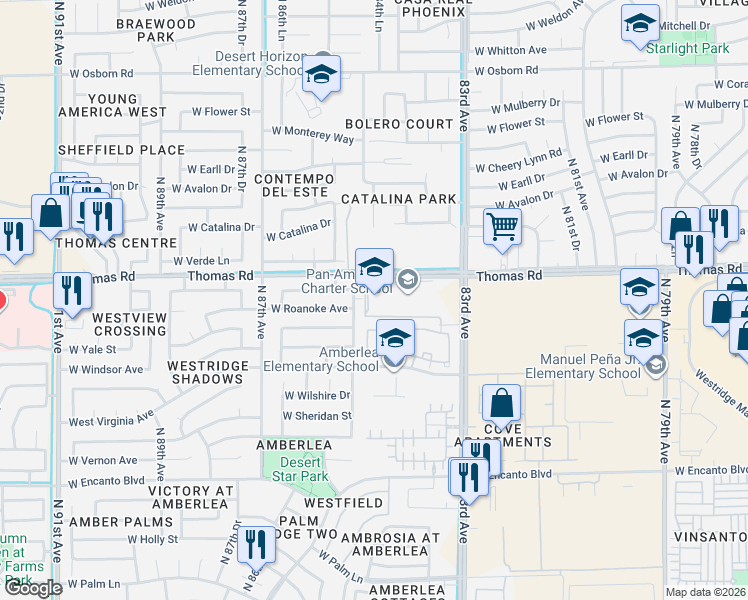 map of restaurants, bars, coffee shops, grocery stores, and more near 2815 North 85th Avenue in Phoenix