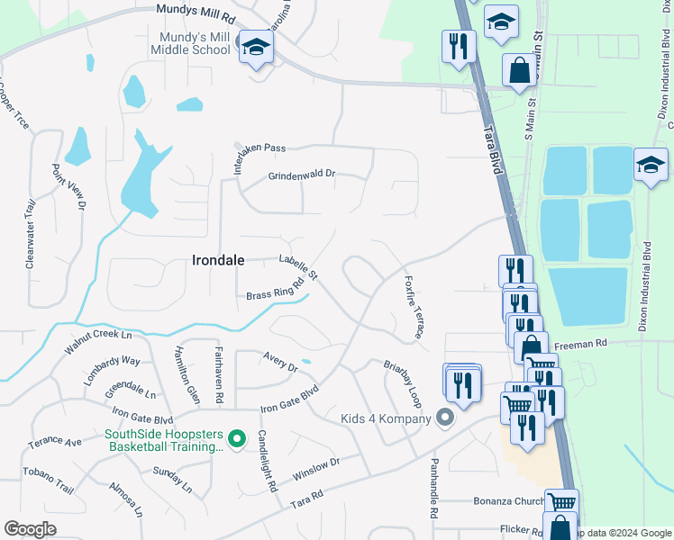 map of restaurants, bars, coffee shops, grocery stores, and more near 1362 Hatchcover Circle in Jonesboro