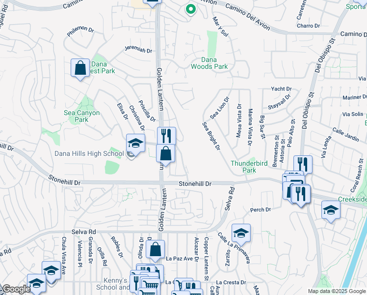 map of restaurants, bars, coffee shops, grocery stores, and more near 33352 Cheltam Way in Dana Point