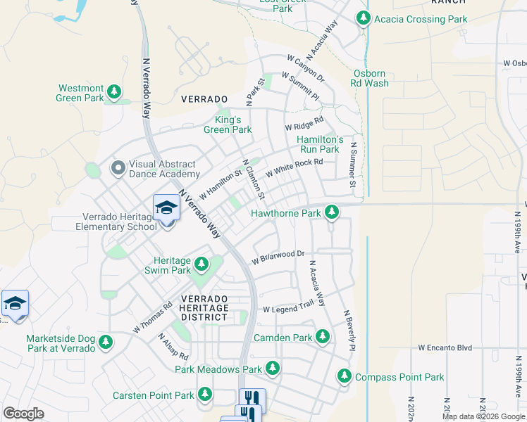 map of restaurants, bars, coffee shops, grocery stores, and more near 20538 West Edgemont Avenue in Buckeye