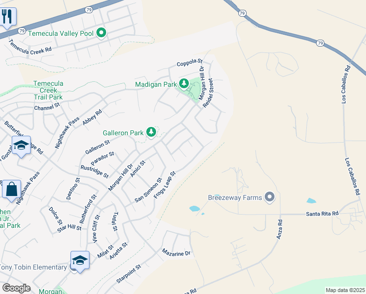 map of restaurants, bars, coffee shops, grocery stores, and more near 44608 Kornell Street in Temecula