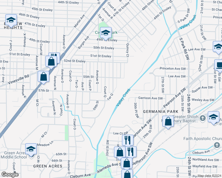 map of restaurants, bars, coffee shops, grocery stores, and more near 5536 Terrace Q in Birmingham