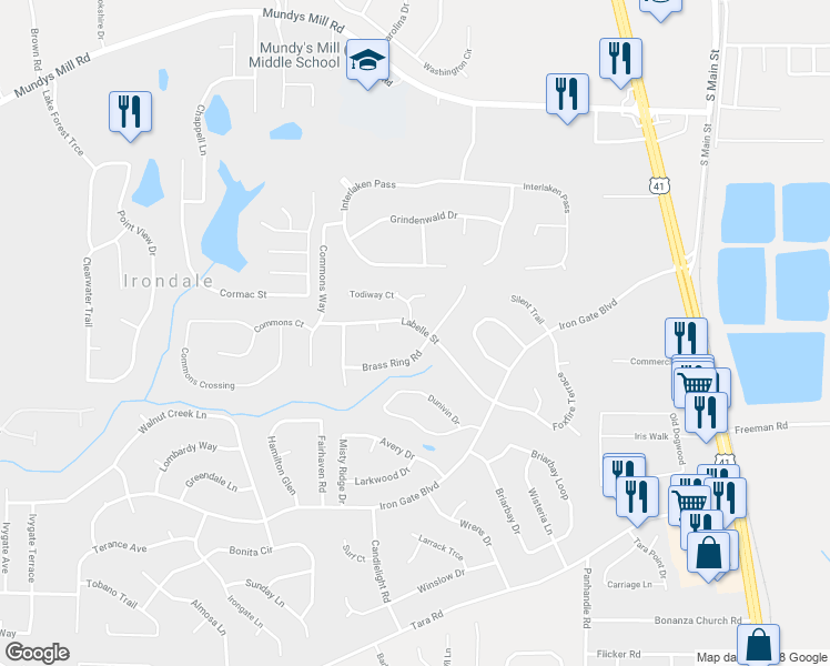 map of restaurants, bars, coffee shops, grocery stores, and more near 1299 Labelle Street in Jonesboro