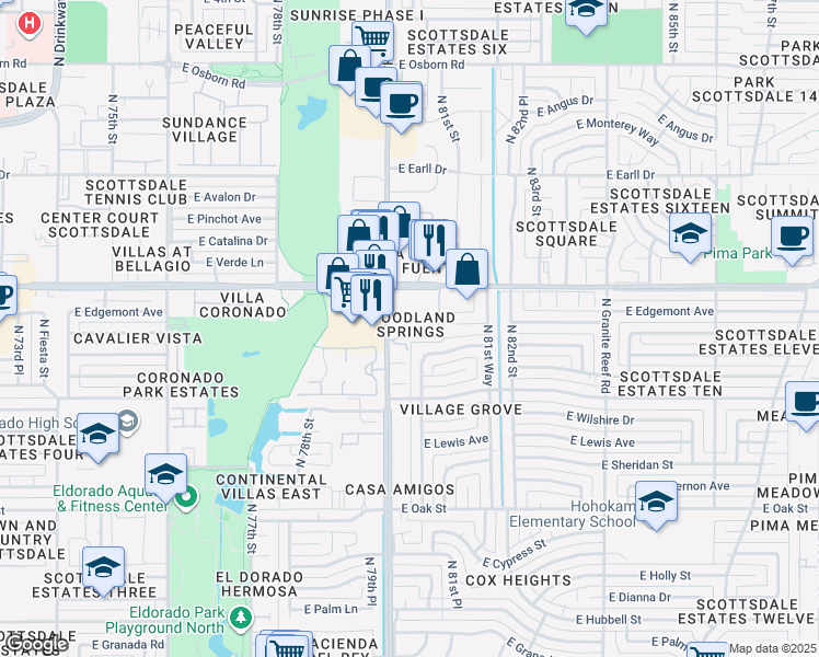 map of restaurants, bars, coffee shops, grocery stores, and more near 8055 East Thomas Road in Scottsdale