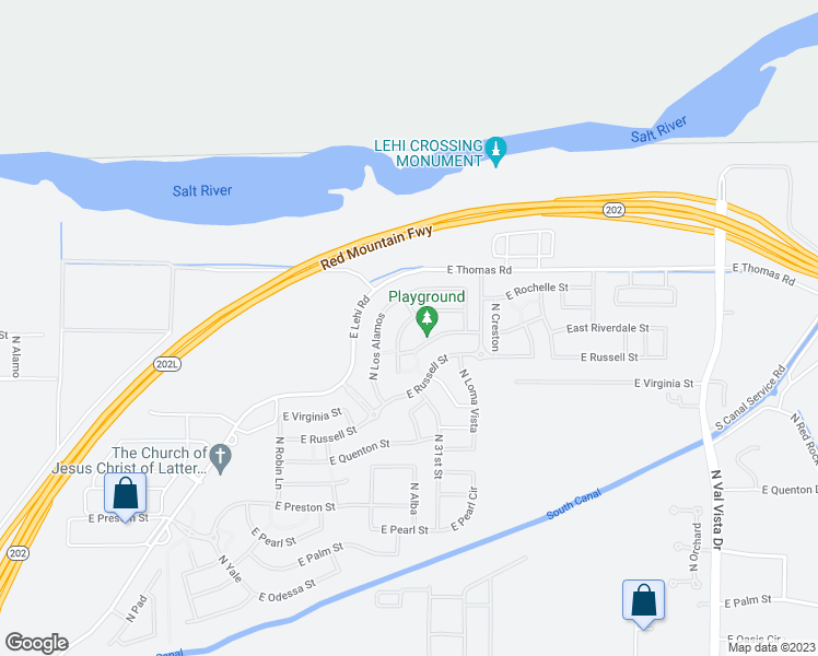 map of restaurants, bars, coffee shops, grocery stores, and more near 3465 North Alba Circle in Mesa