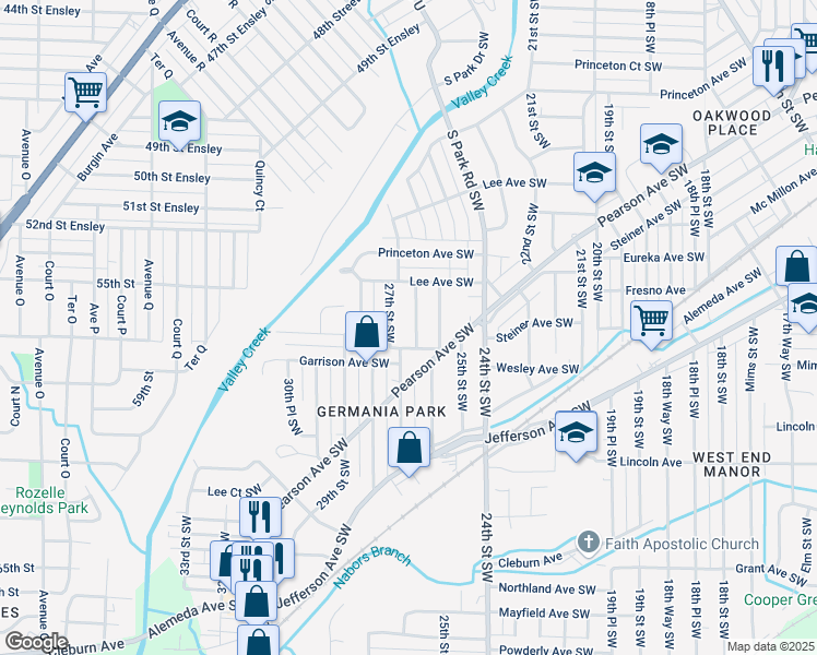 map of restaurants, bars, coffee shops, grocery stores, and more near 2530 Slayton Avenue Southwest in Birmingham