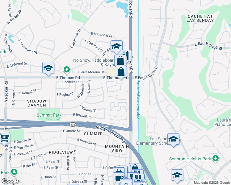 map of restaurants, bars, coffee shops, grocery stores, and more near 6717 East Regina Street in Mesa