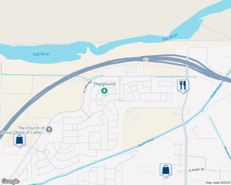map of restaurants, bars, coffee shops, grocery stores, and more near 3347 North Arco in Mesa