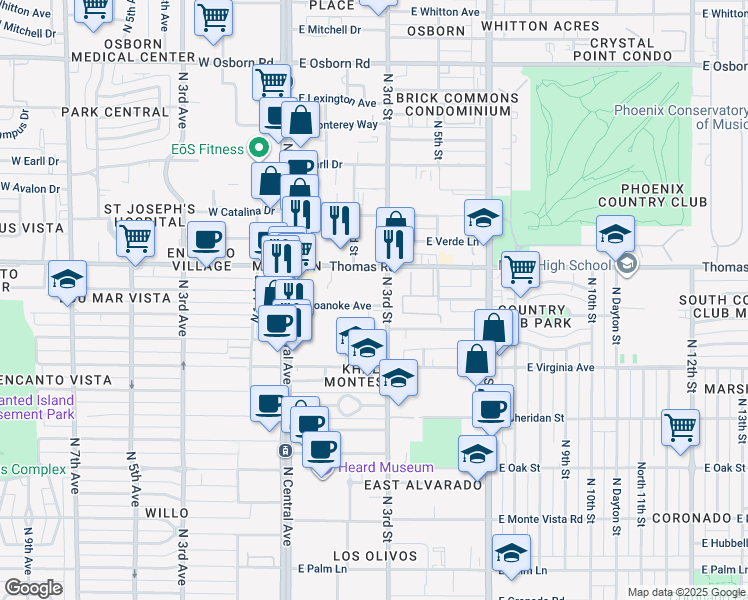 map of restaurants, bars, coffee shops, grocery stores, and more near 2715 North 3rd Street in Phoenix