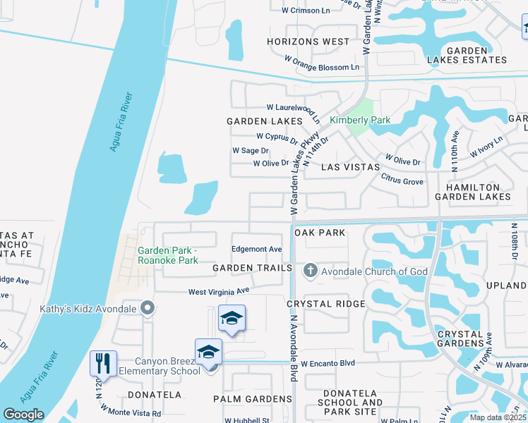 map of restaurants, bars, coffee shops, grocery stores, and more near 11566 West La Reata Avenue in Avondale