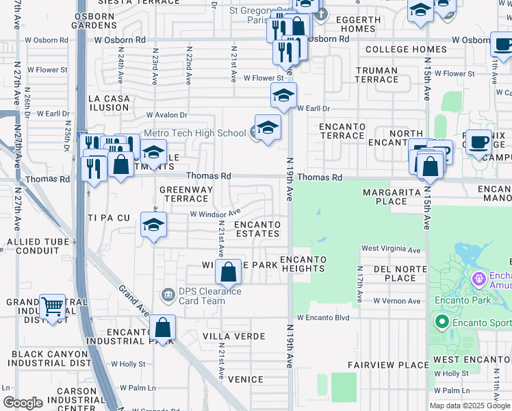 map of restaurants, bars, coffee shops, grocery stores, and more near in Phoenix