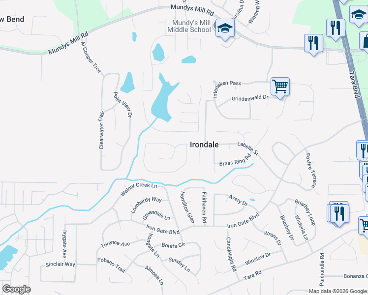 map of restaurants, bars, coffee shops, grocery stores, and more near 10142 Commons Crossing in Jonesboro