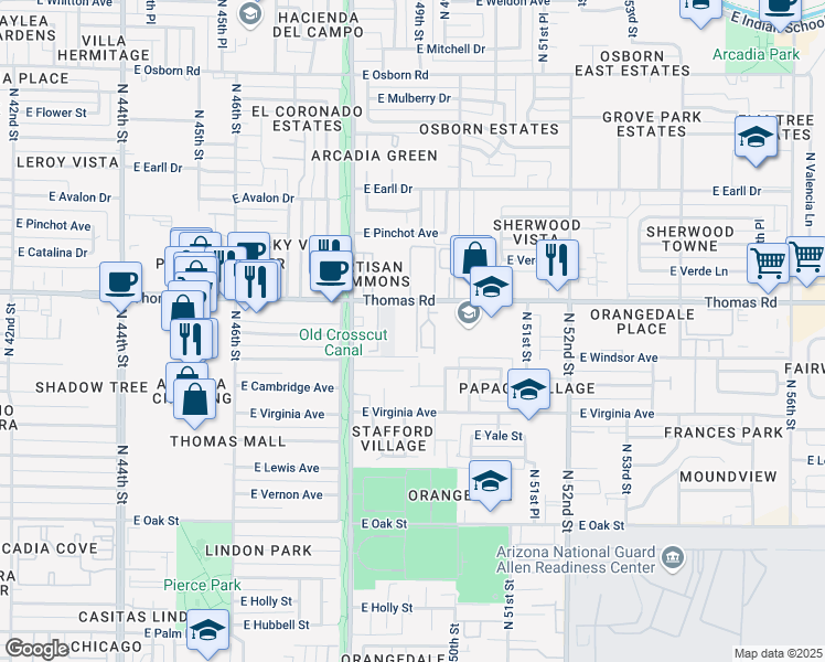 map of restaurants, bars, coffee shops, grocery stores, and more near 4921 East Windsor Avenue in Phoenix