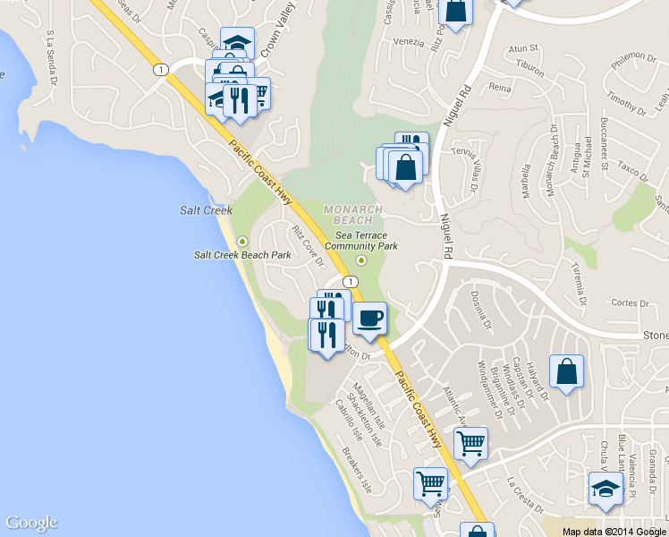 map of restaurants, bars, coffee shops, grocery stores, and more near in Dana Point