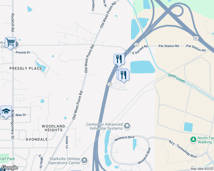 map of restaurants, bars, coffee shops, grocery stores, and more near Mississippi 12 in Starkville